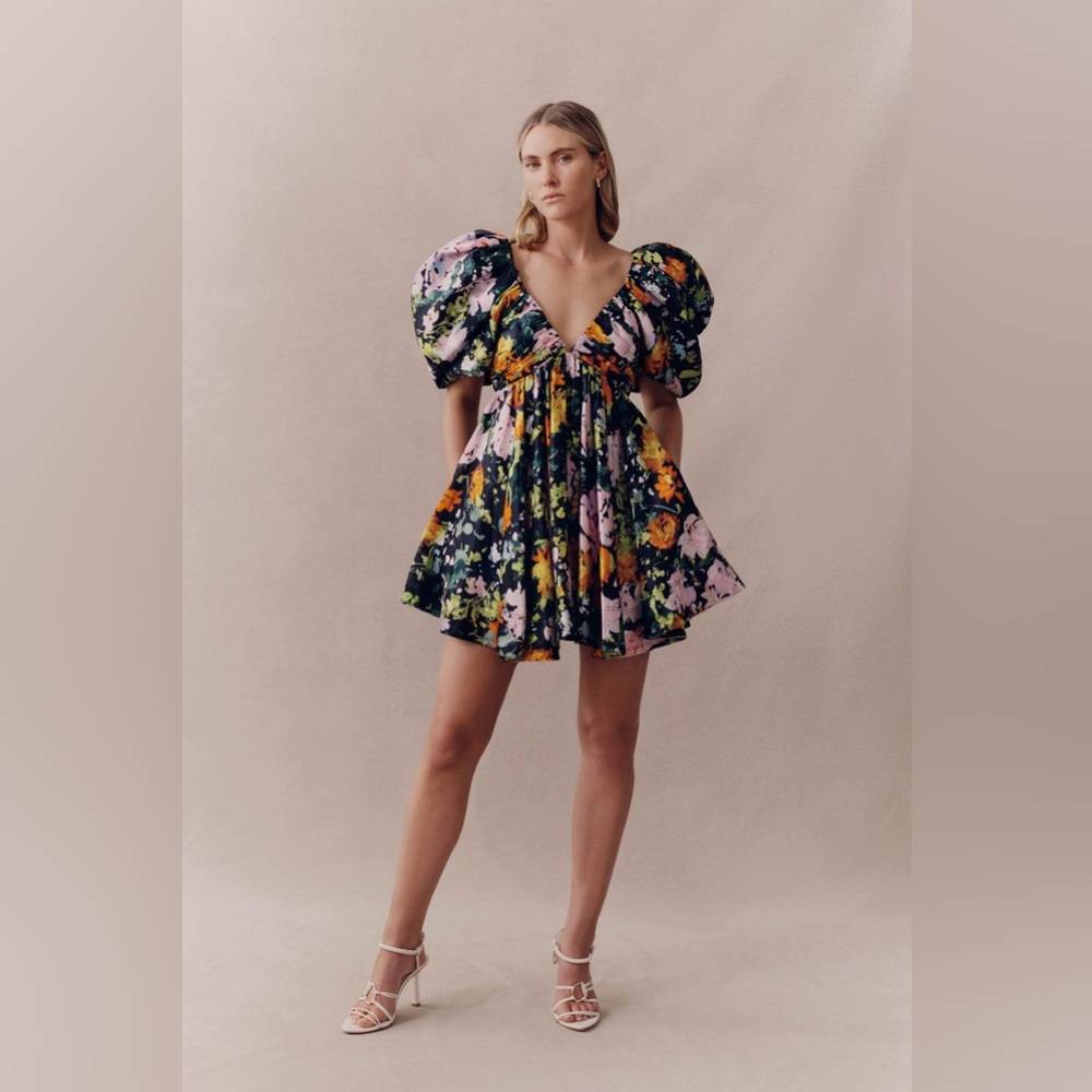 Aje black floral dress